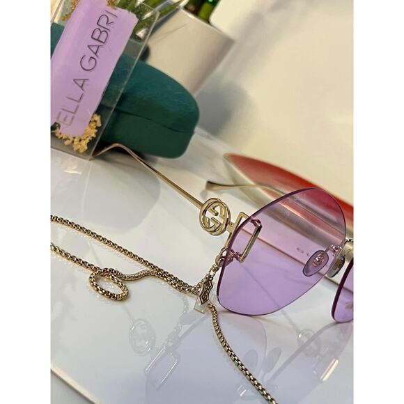 NEW Gucci GG1203S Tinted Violet Chain Rimless Sunglasses